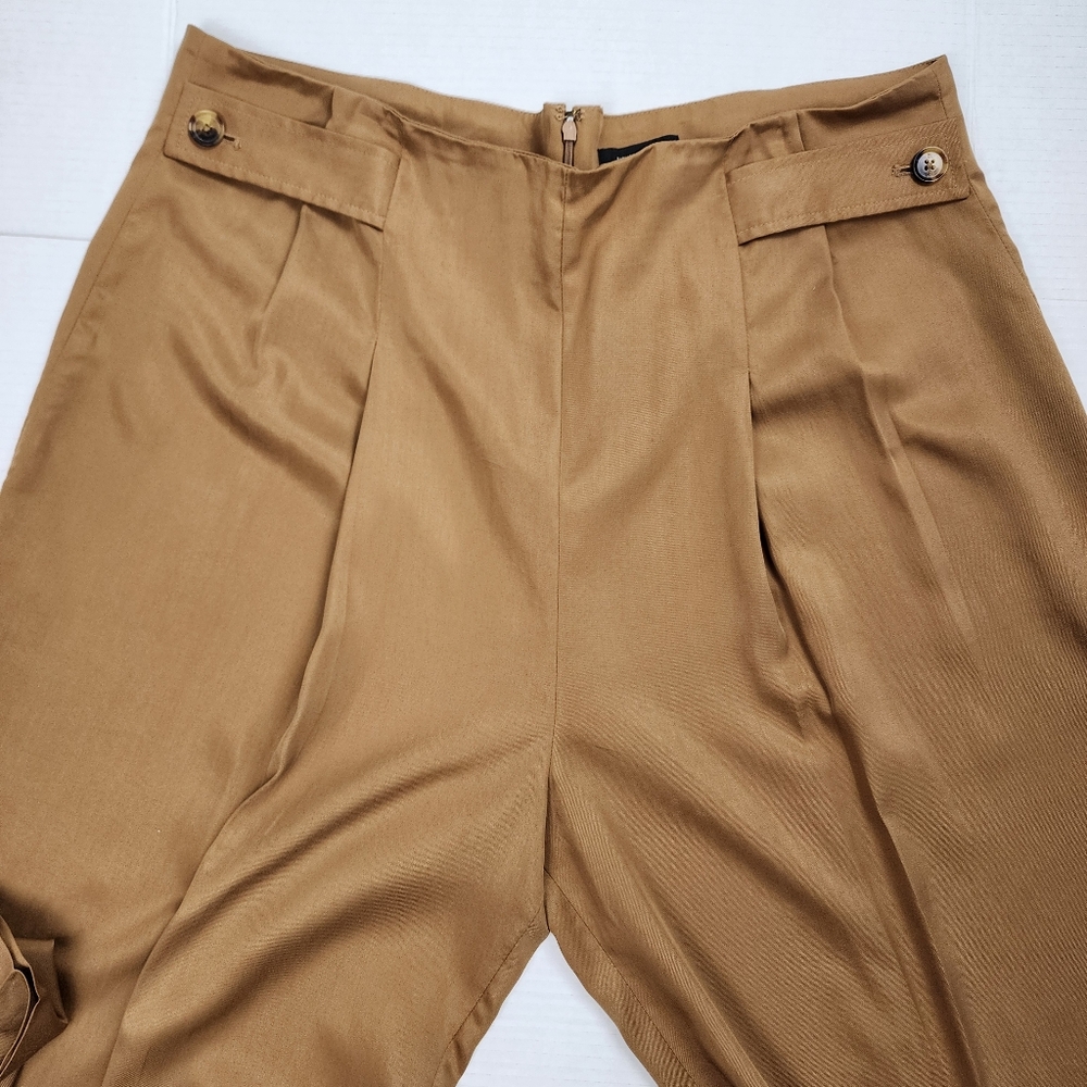 Banana Republic Wide Leg Pants Pleated Trouser Tan Tencel Lyocell Size 18 - Picture 6 of 12